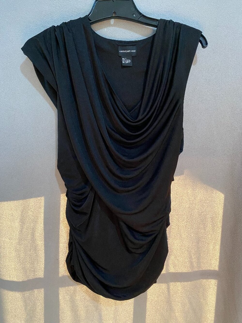 Central Park West Black Draped Front Tunic Top Women’s Size Small Blouse